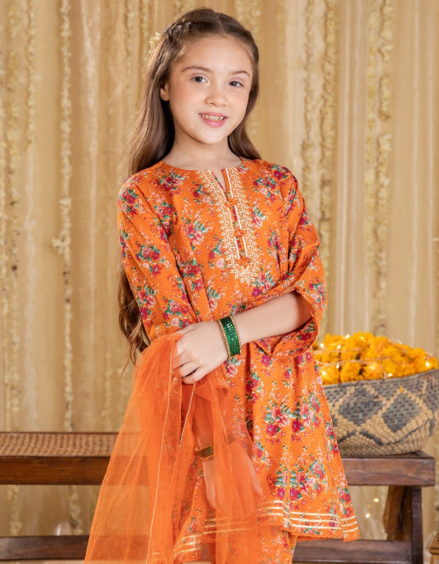 ORANGE LAWN EMBROIDERED 3PC | JGK-S-JGP-25-1535