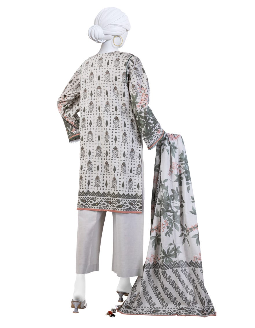 OFF WHITE CAMBRIC PRINTED 3PC STITCHED