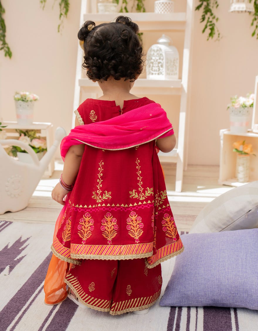 RED KARANDI INFANT GIRL STITCHED | JIK-S-JGIN-22-031