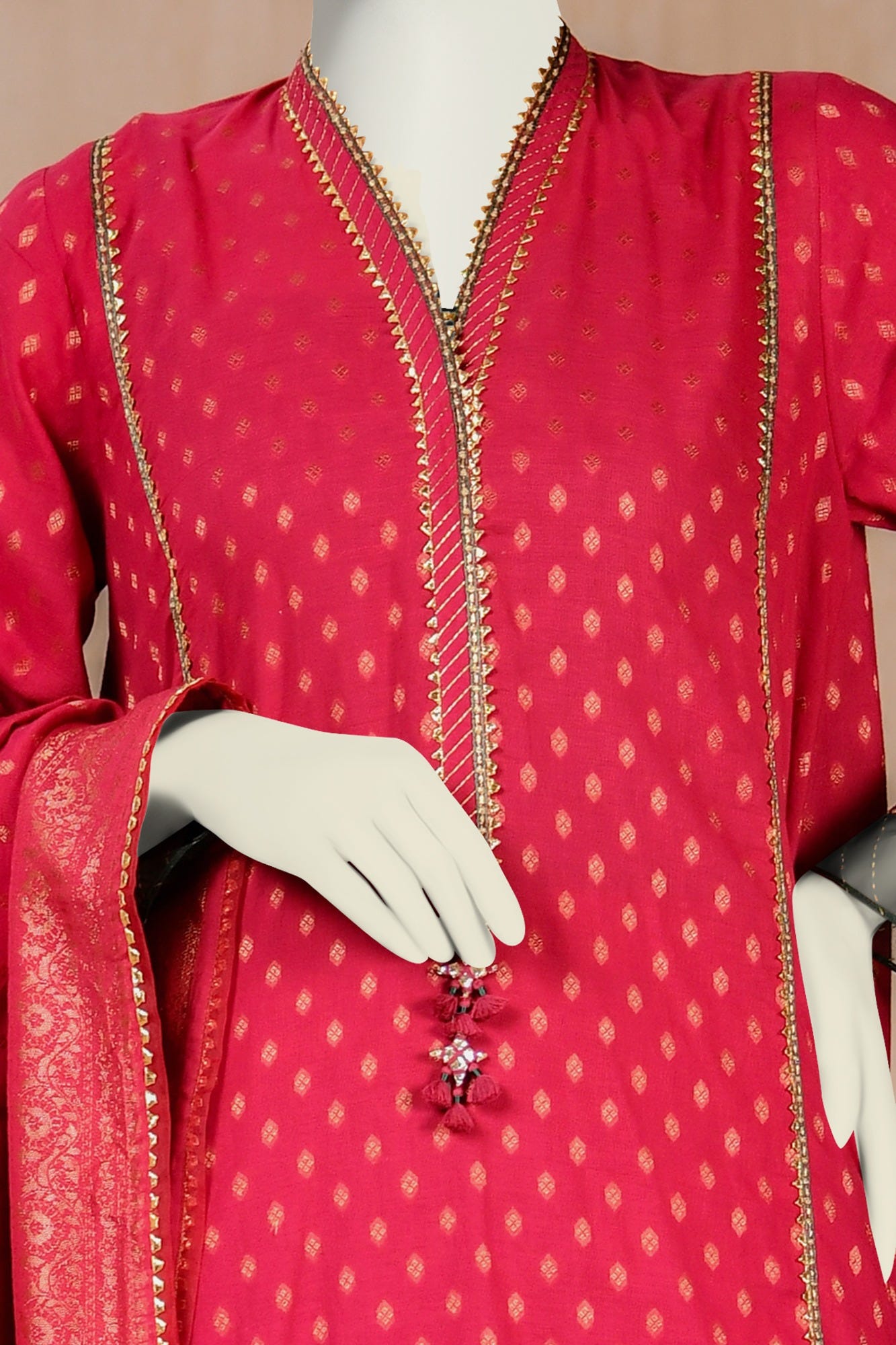 MAROON JACQUARD UNSTITCHED 3PC | CCW-3PSU-S-22-058A