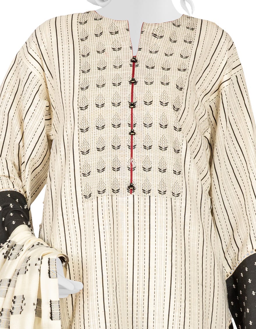 OFF WHITE KHADDAR UNSTITCHED 3PC | JJLS-W-JW-22-1733