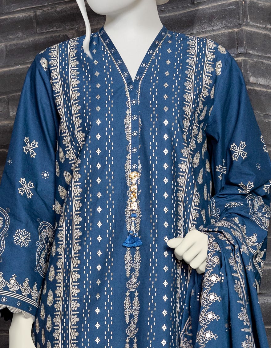 BLUE CAMBRIC UNSTITCHED 3PC | JJLS-W-JW-22-1766