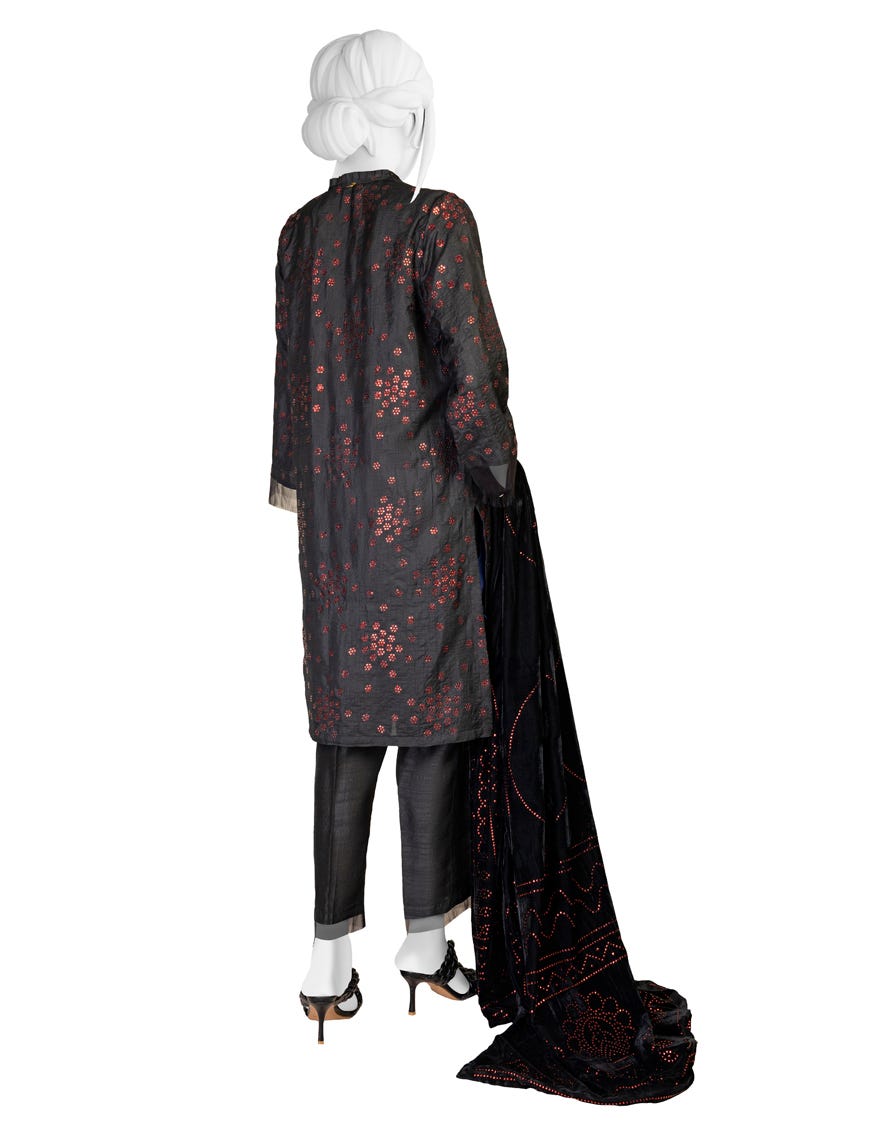 BLACK RAW SILK UNSTITCHED 3PC | JJLS-W-JW-22-1782