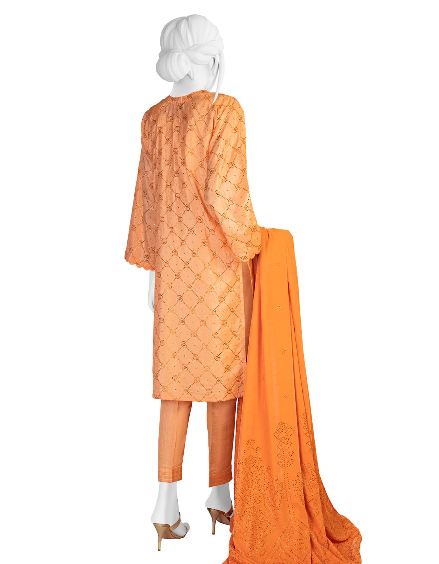 PEACH RAW SILK UNSTITCHED 3PC | JJLS-W-JW-22-1783