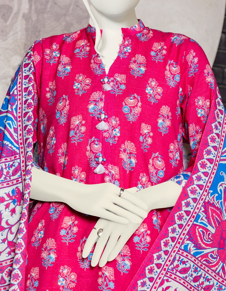 PINK BLUE KHADDAR UNSTITCHED 3PC | JJLS-W-JWU-22-1800B