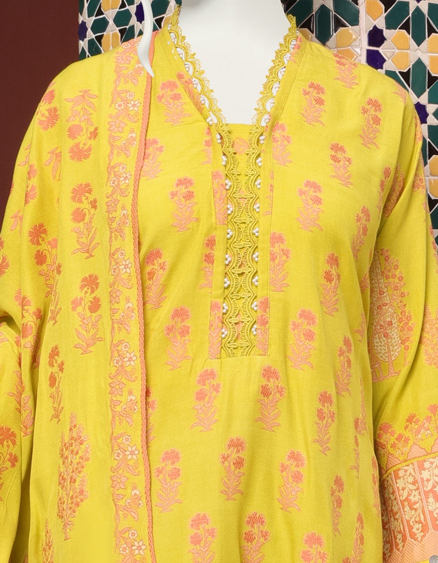 YELLOW JACQUARD UNSTITCHED 3PC | JJLS-W-JWU-22-1808