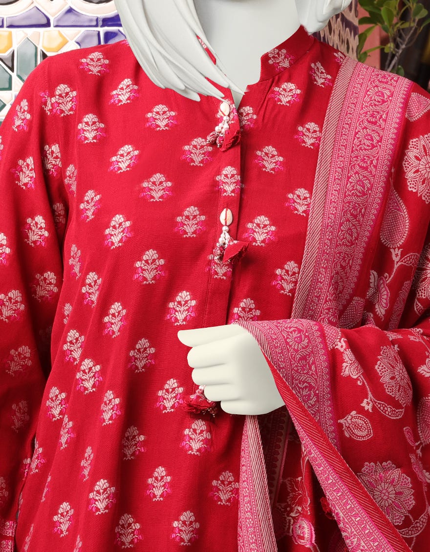 RED JACQUARD UNSTITCHED 3PC | JJLS-W-JWU-22-1810