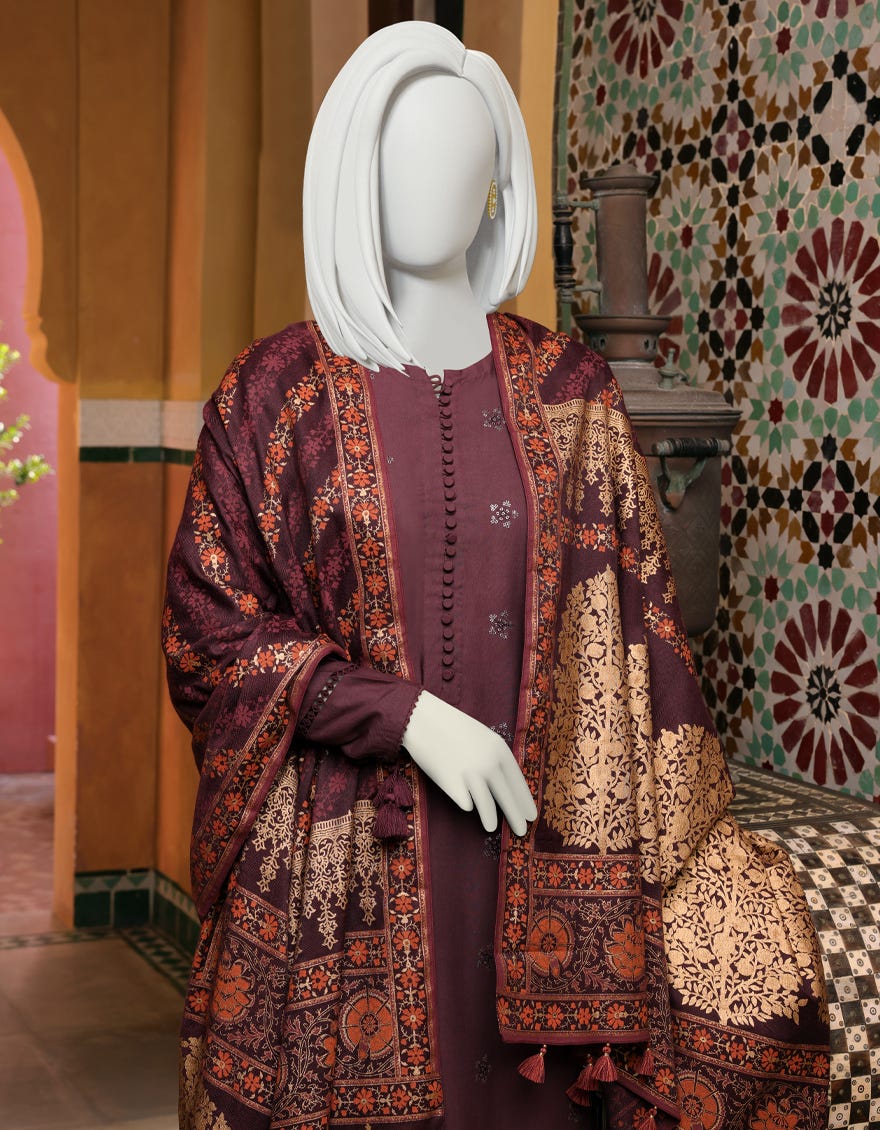 COFFEE BROWN MARINA UNSTITCHED 3PC | JJLS-W-JWU-22-1824