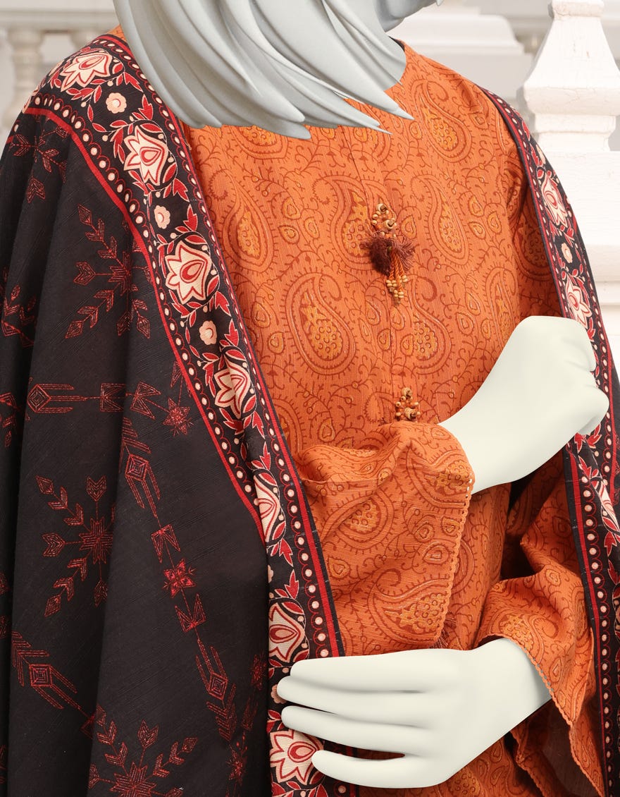 RUST KHADDAR UNSTITCHED 3PC | JJLS-W-JWU-22-1828