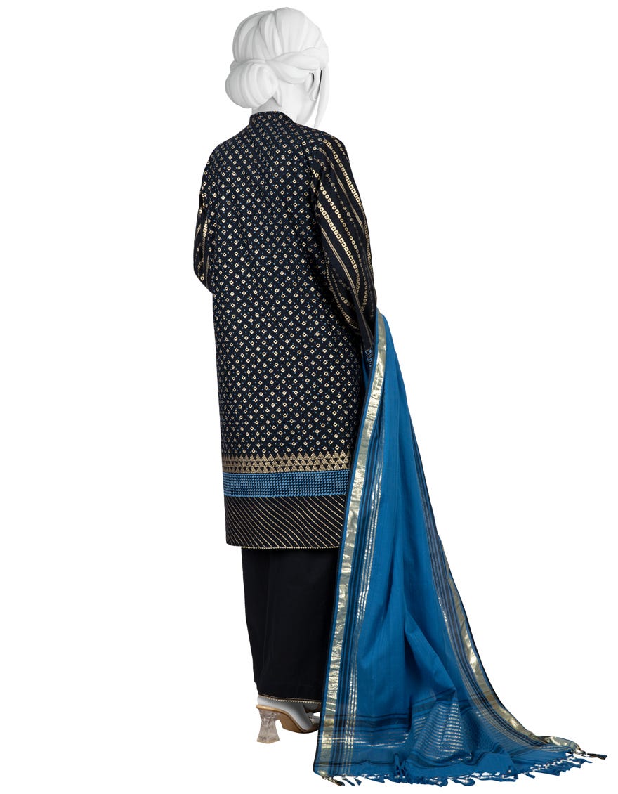 DARK BLUE CAMBRIC UNSTITCHED 3PC | JJLS-W-JWU-22-1866