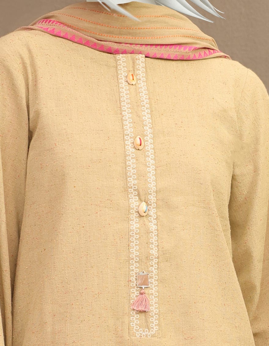 BEIGE KHADDAR TEENS 3PC | JYGK-W-JWT-22-3504
