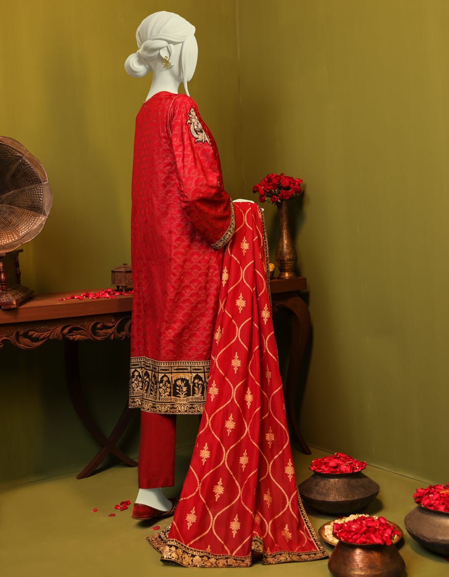 MAROON RAW SILK 3PC STITCHED | JJPW-S-JPS-22-3926