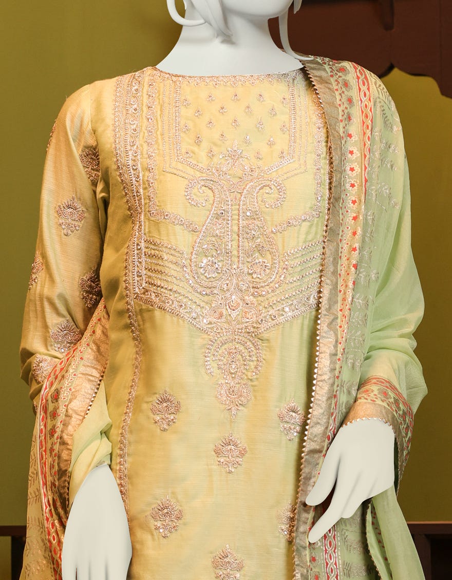 GREEN COTTON 3PC STITCHED | JJPW-S-JPS-22-3928