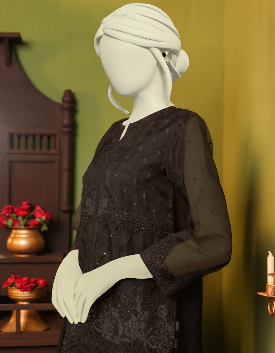 BLACK ORGANZA 3PC STITCHED | JJPW-S-JPS-22-3933