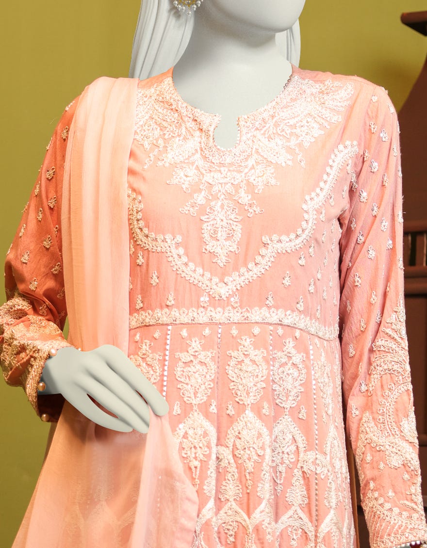 TEA PINK RAW SILK 3PC STITCHED | JJPW-S-JPS-22-3934