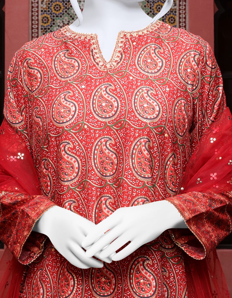 MAROON CAMBRIC UNSTITCHED 3PC | JJLS-W-JPS-22-3946