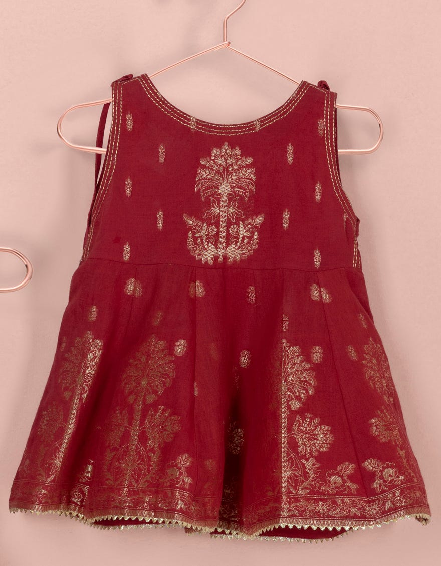 RED JACQUARD INFANT GIRL 2PC | JIK-W-JK2-22-5648