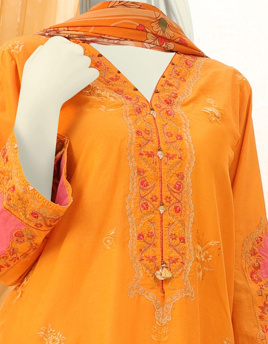 YELLOW LINEN 2PC STITCHED | JJPW-S-JW2-22-7001