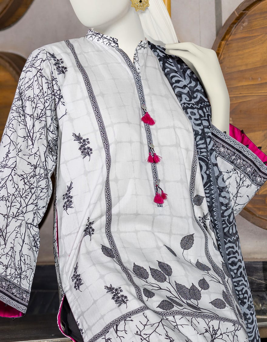 WHITE CAMBRIC UNSTITCHED 2PC | JJLS-W-JW2-22-7032