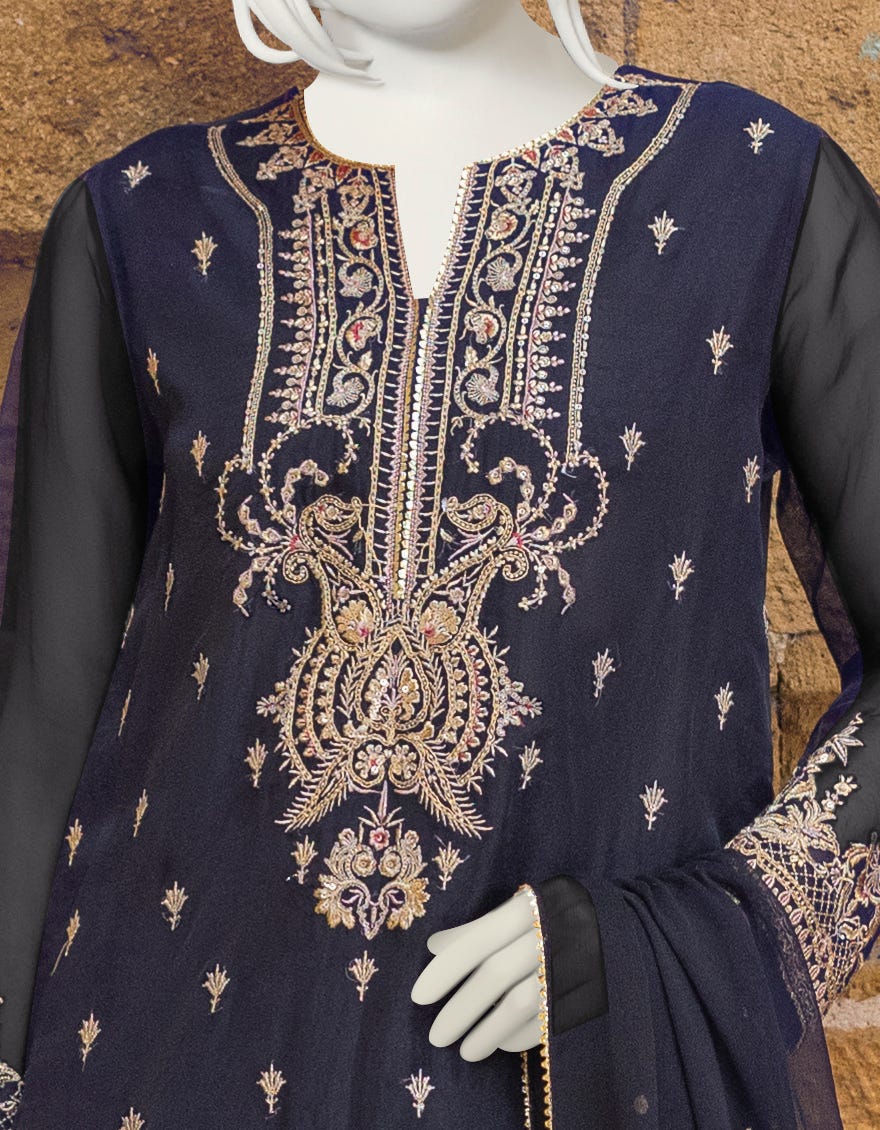 BLACK CAMBRIC UNSTITCHED 3PC | JJLS-W-JFU-22-712