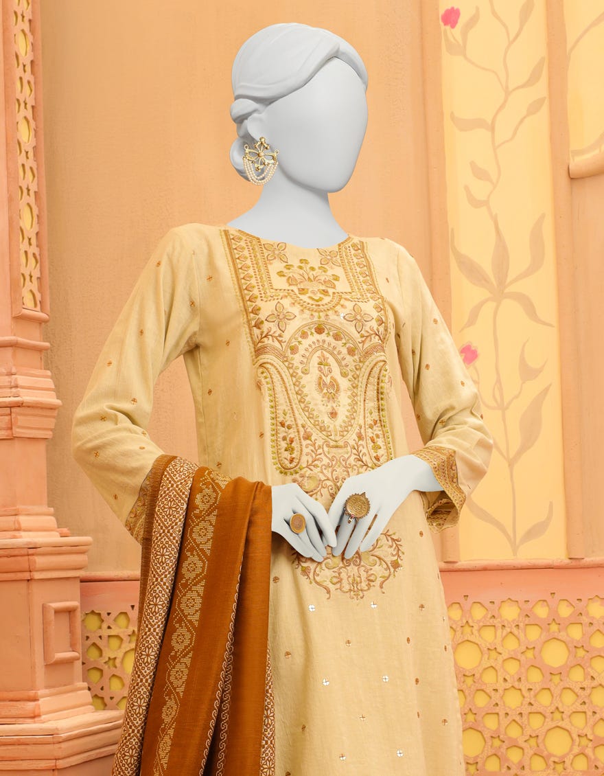 Off White Khaddar 3 Piece Stitched Dress | Jjpw-S-Jpws-23-627