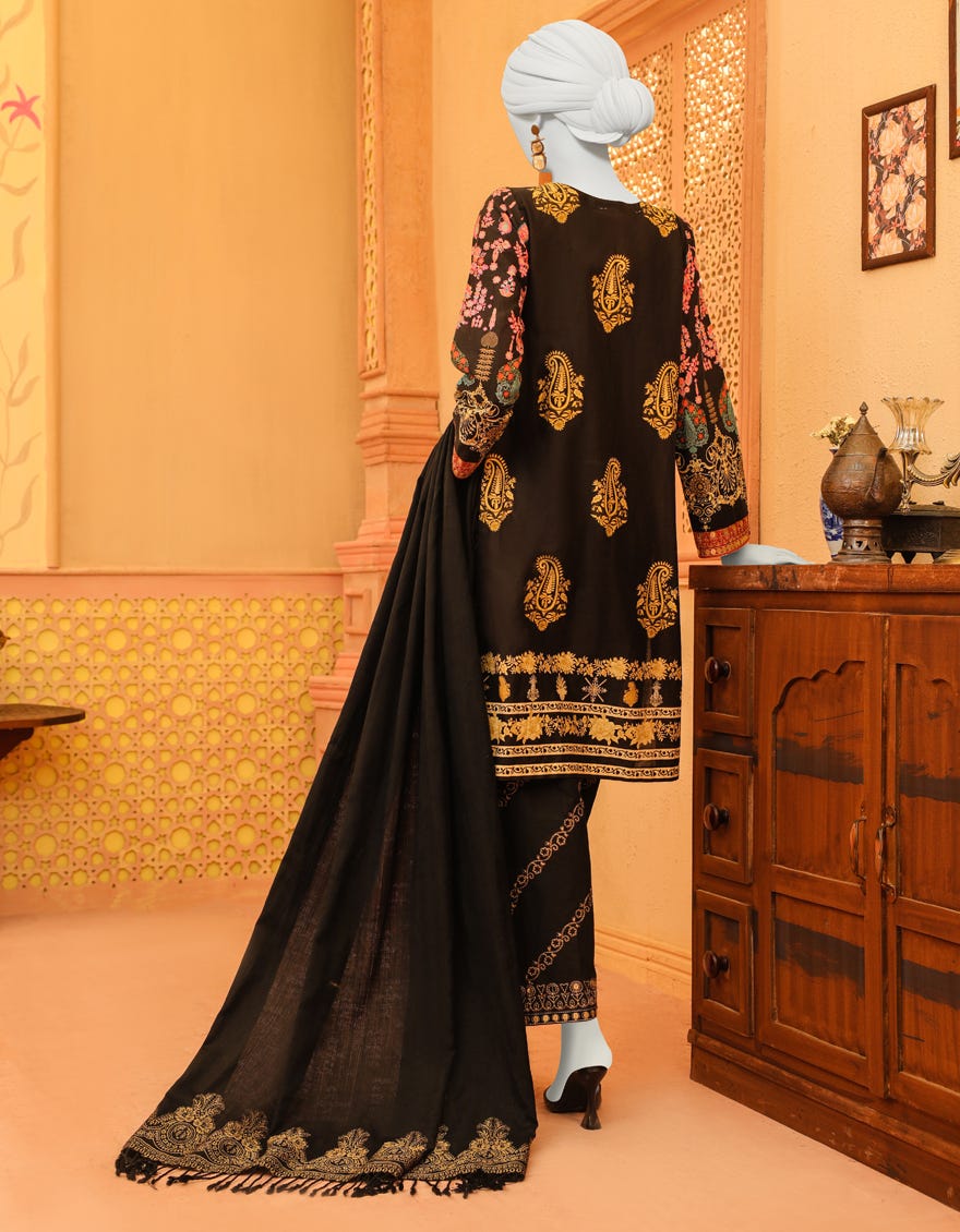 Black Lawn 3 Piece Stitched Dress | Jjpw-W-Jpws-23-633