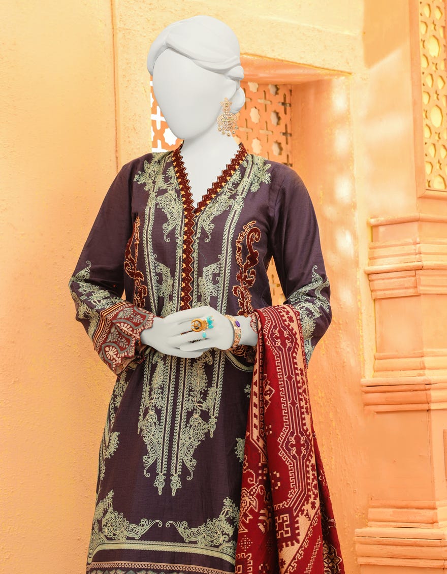 Navy Blue Cambric 3 Piece Stitched Dress | Jjpw-W-Jpws-23-641