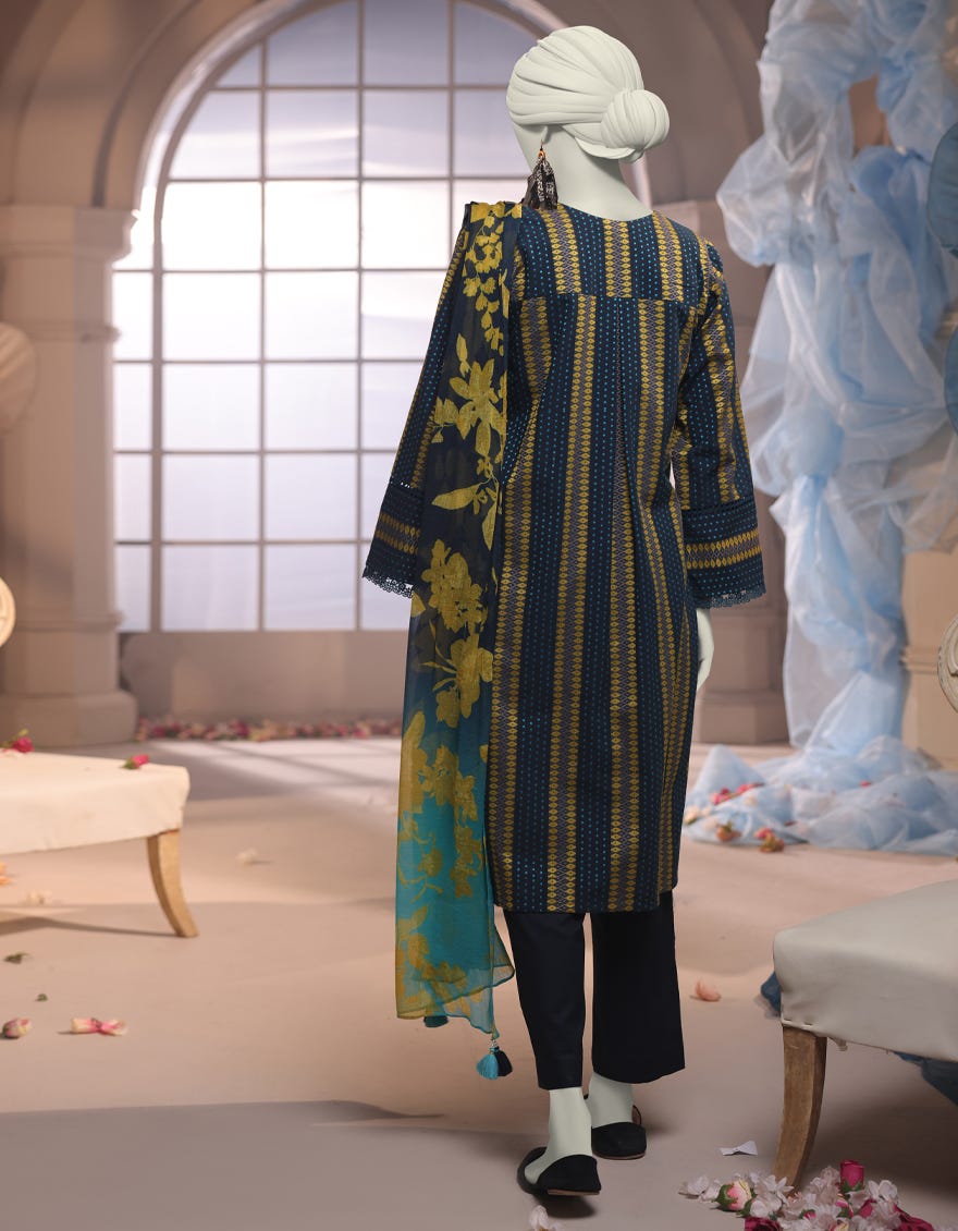 BLUE JACQUARD YARN DYED 3PC STITCHED