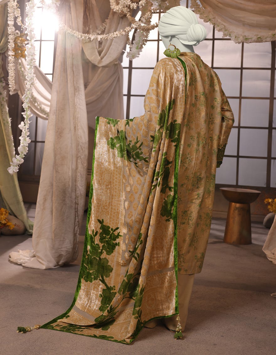 OFF WHITE JACQUARD EMBROIDERED 3PC STITCHED