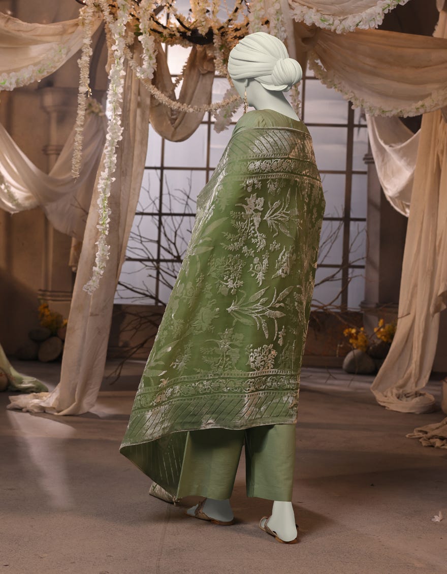 GREEN DYED EMBROIDERED 3PC STITCHED