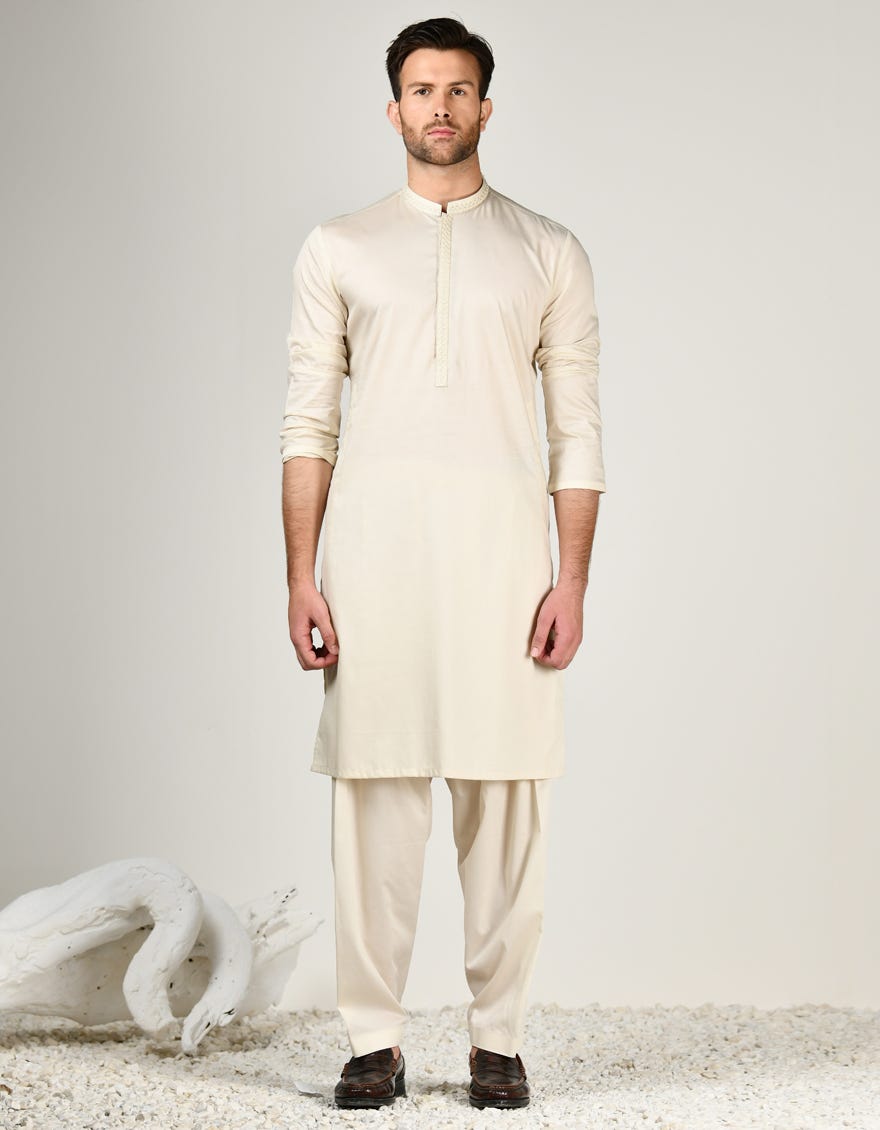 Fawn Cotton Men's Kameez Shalwar | Jjks-S-34798