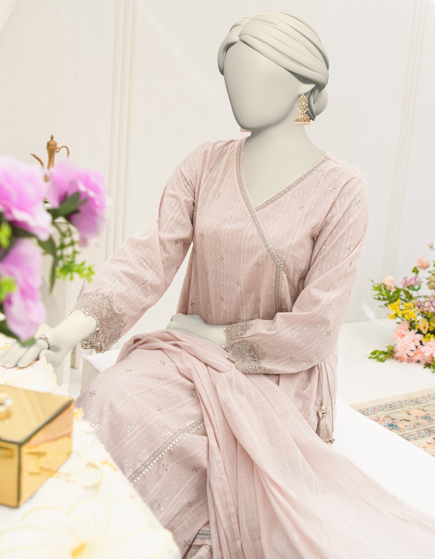 PEACH DOBBY EMBROIDERED 3PC STITCHED