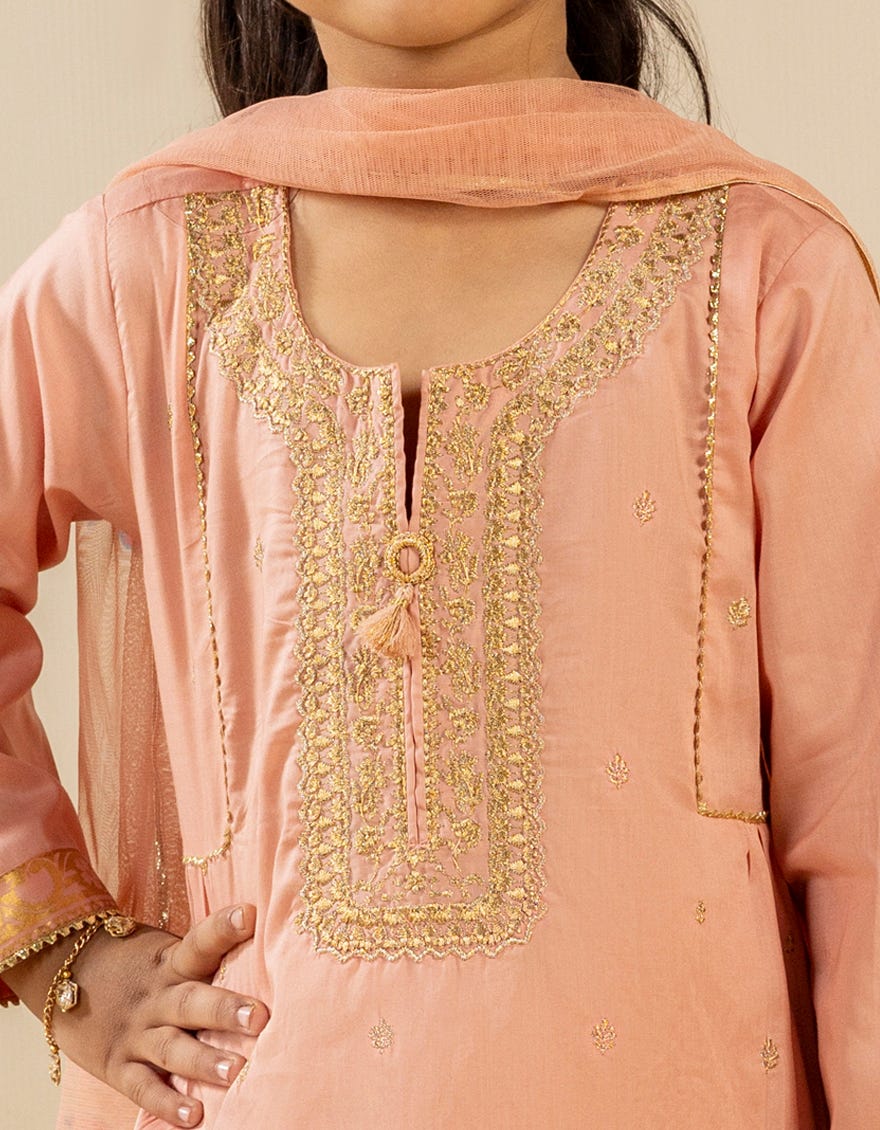 PEACH LAWN EMBROIDERED 3PC | JGK-S-JGP-25-1507