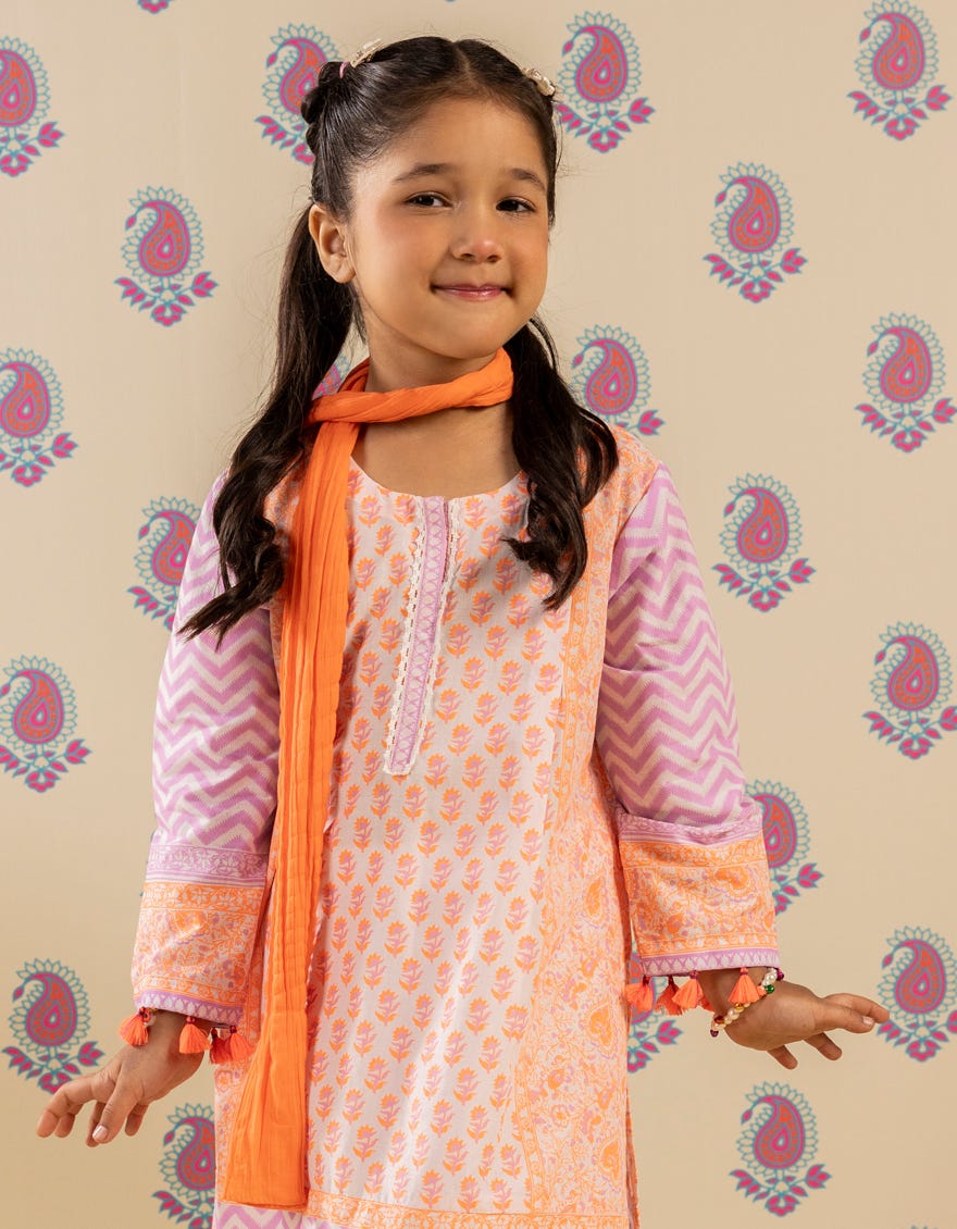 ORANGE LAWN PRINTED 3PC | JGK-S-JGP-25-1514