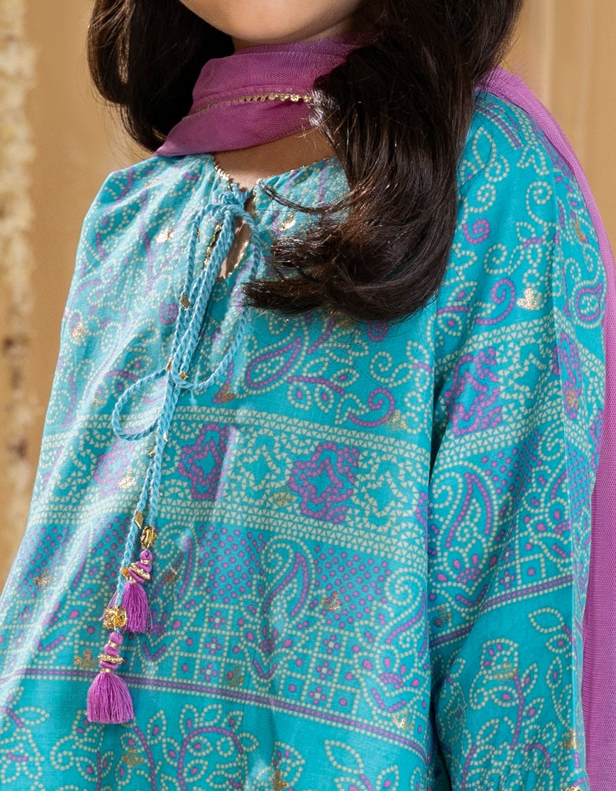 BLUE LAWN PRINTED 3PC | JGKL-S-JGP-25-1529