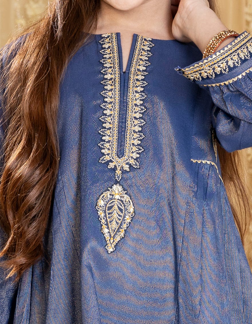 BLUE DOBBY EMBROIDERED 3PC | JGKL-S-JGP-25-1534