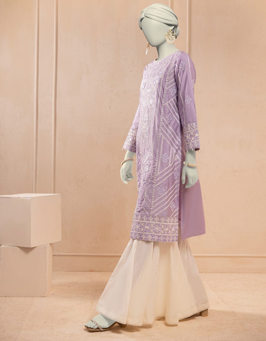 LILAC COTTON NET EMBROIDERED KURTI