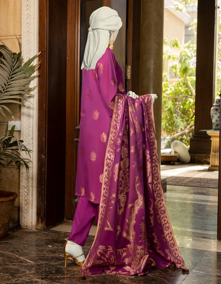 PURPLE DYED JACQUARD UNSTITCHED 3PC