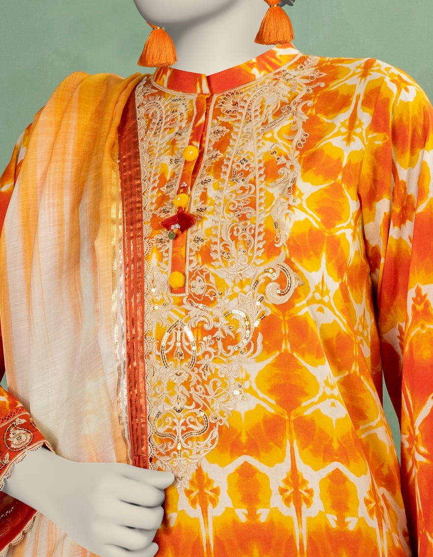 ORANGE LAWN EMBROIDERED UNSTITCHED 3PC