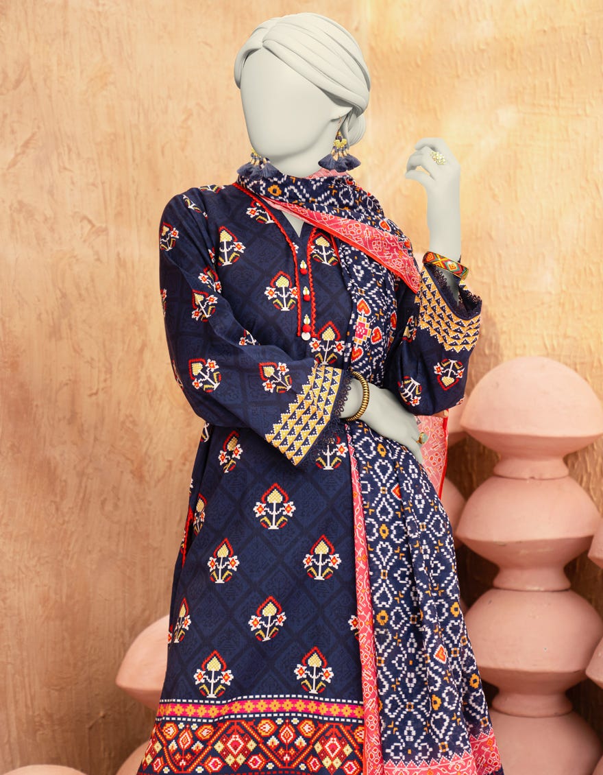 MULTICOLOR LAWN PRINTED UNSTITCHED 3PC