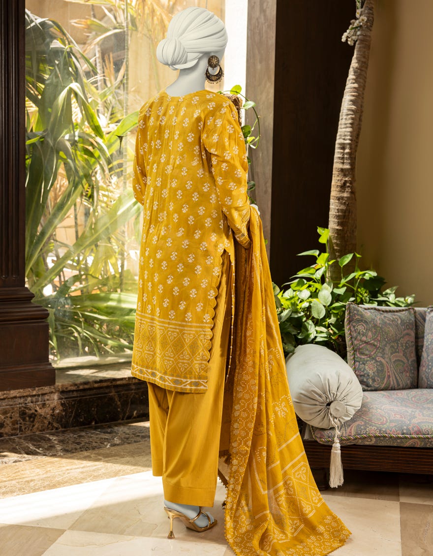 OCHRE LAWN PASTE PRINTED UNSTITCHED 3PC