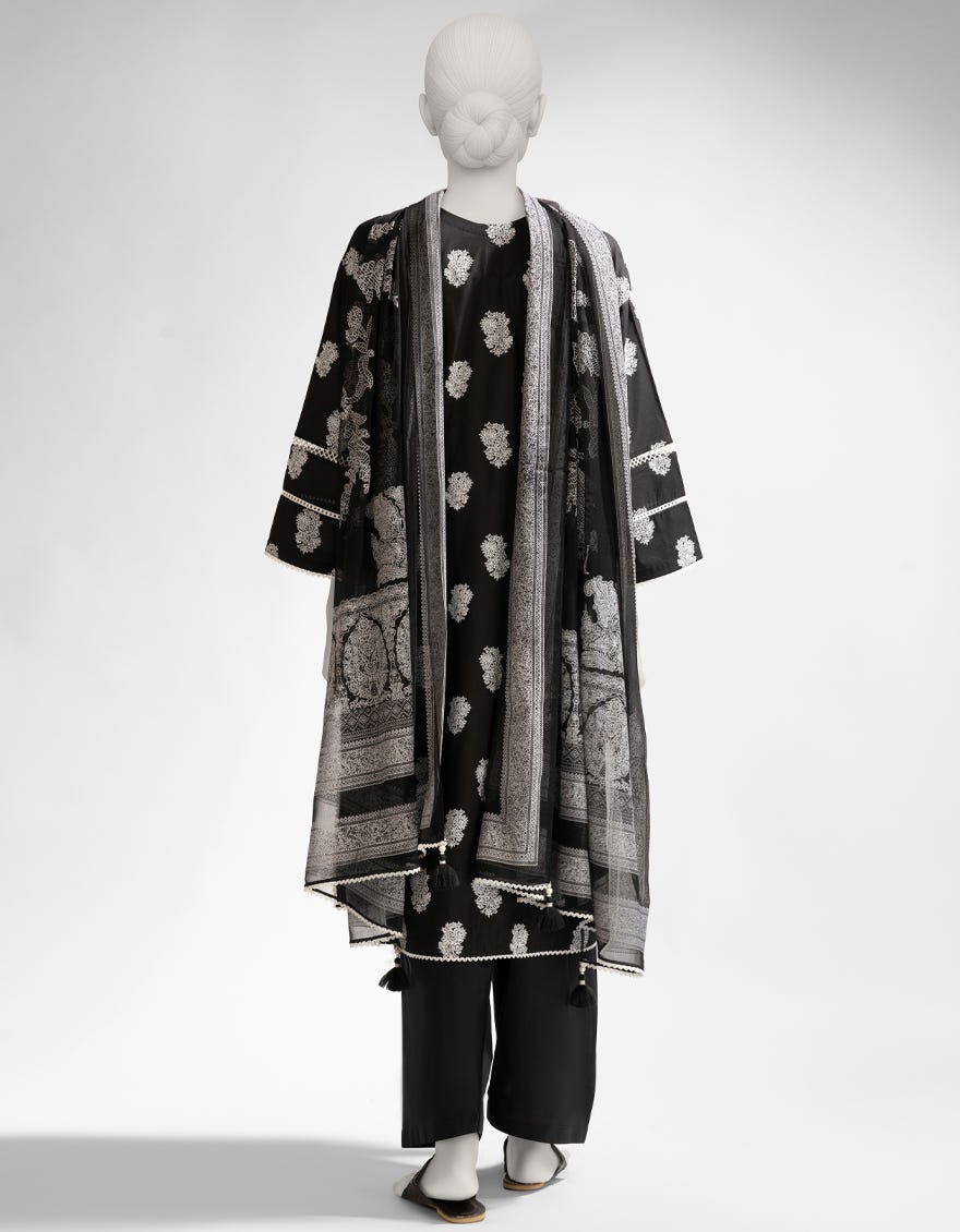 BLACK & WHITE LAWN PRINTED UNSTITCHED 3PC