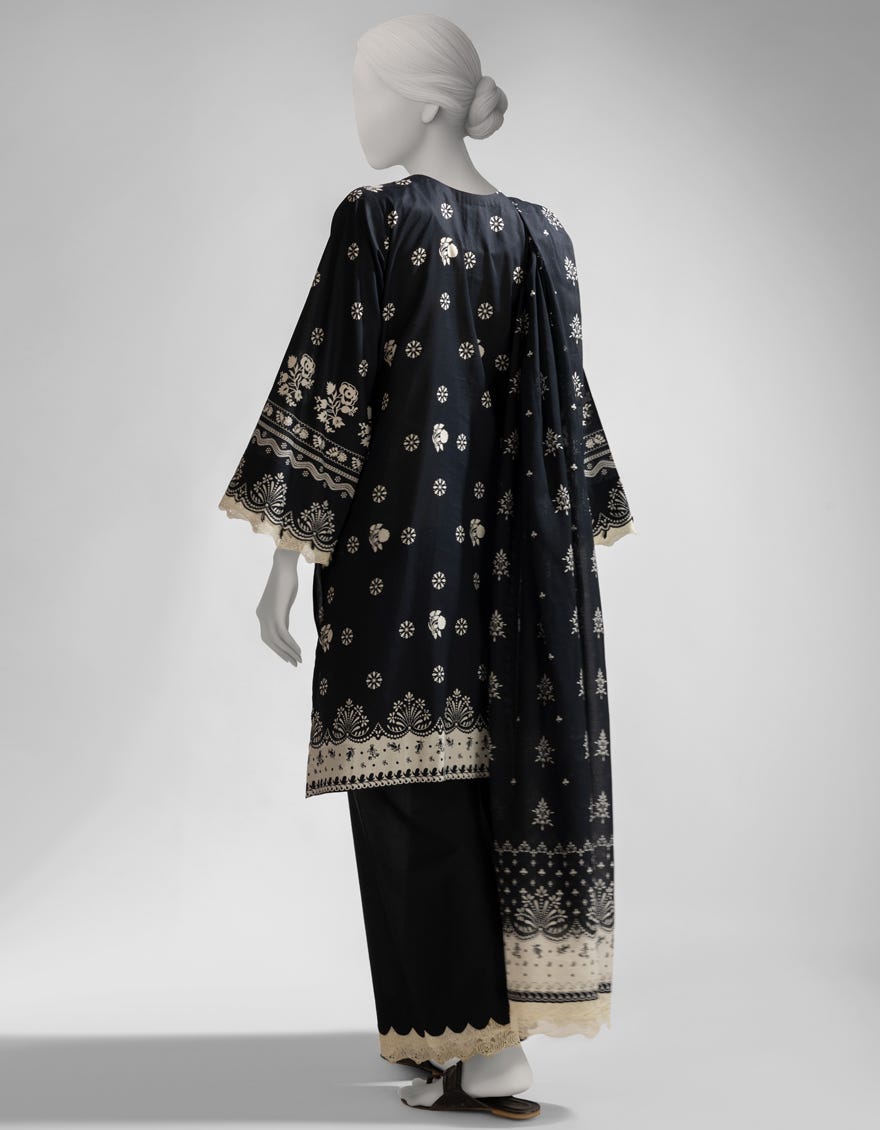 BLACK LAWN PRINTED UNSTITCHED 3PC