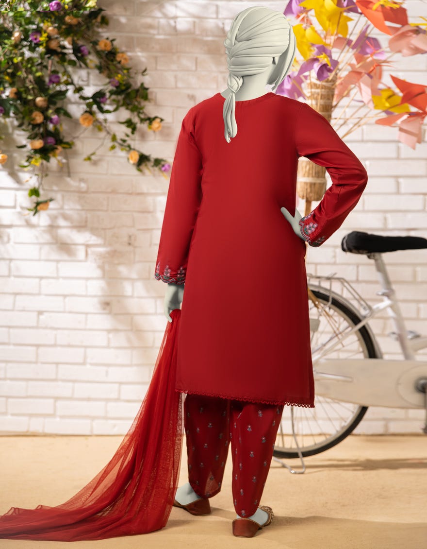 RED LAWN EMBROIDERED 3PC STITCHED