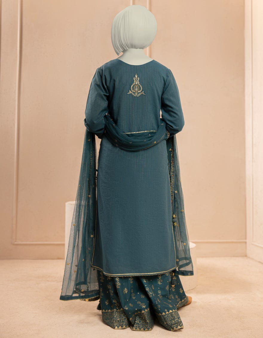 TEAL ZARI EMBROIDERED 3PC STITCHED