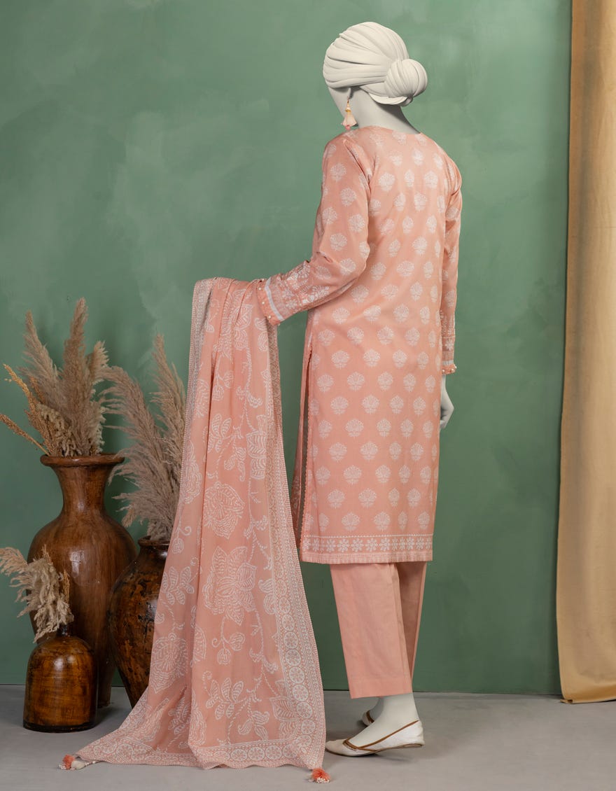 PEACH LAWN PRINTED UNSTITCHED 3PC