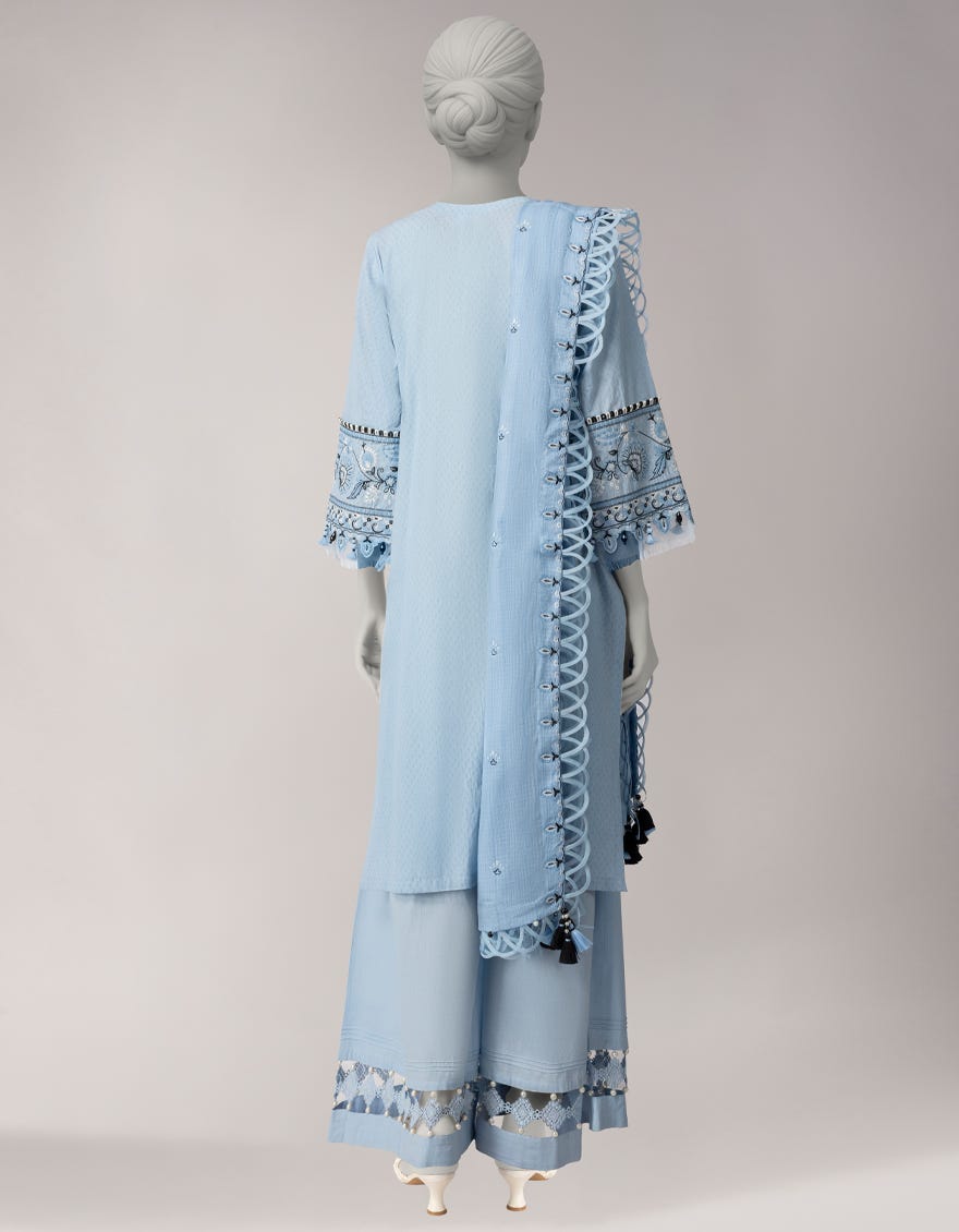 BLUE DORIA EMBROIDERED UNSTITCHED 3PC