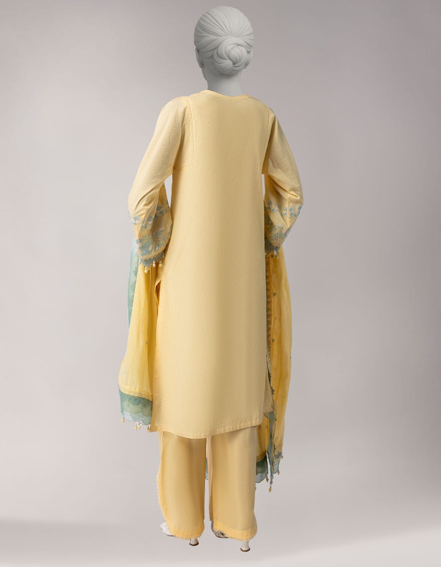 YELLOW DORIA PRINTED UNSTITCHED 3PC