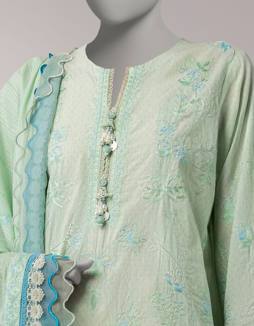 GREEN DORIA EMBROIDERED UNSTITCHED 3PC