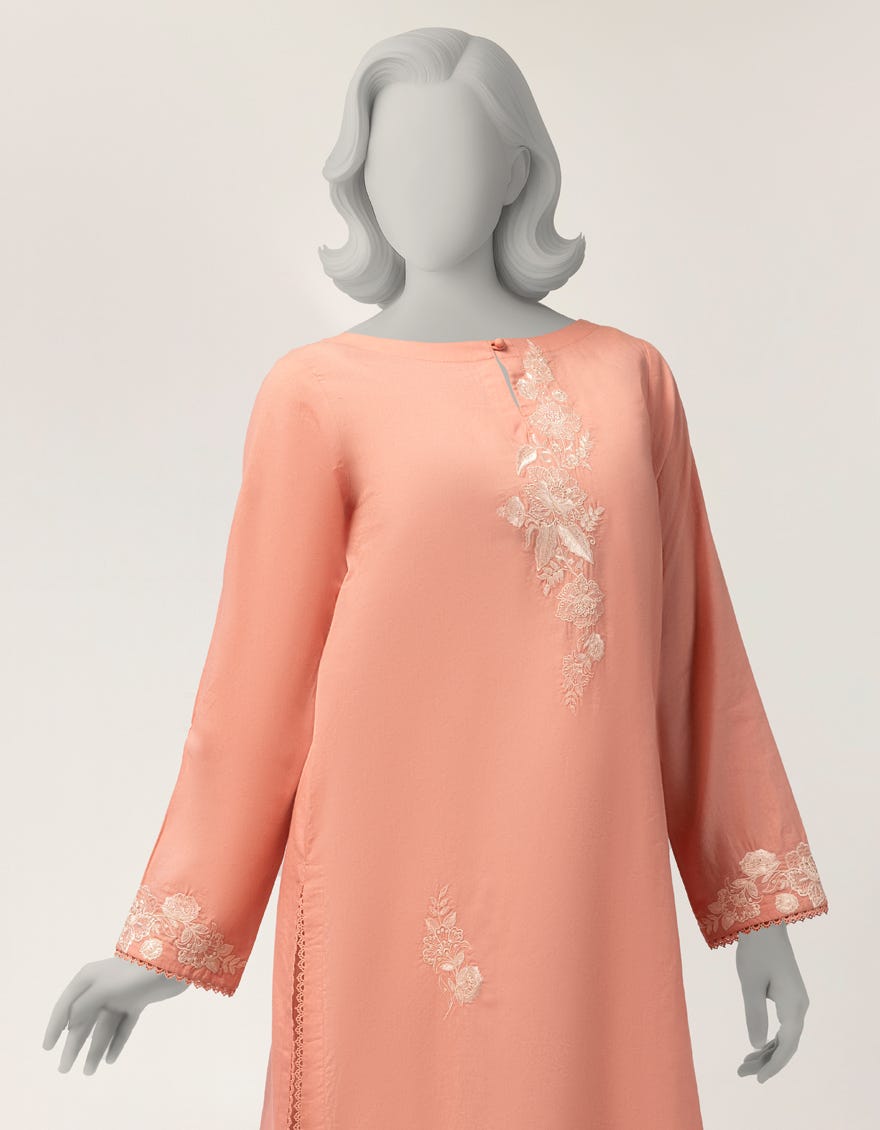 PEACH LAWN EMBROIDERED KURTI